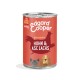 Dose Edgard Cooper Senior-Hundefutter, 400g, mit einem roten Etikett, das Huhn, Lachs und zwei Hunde zeigt. Text: "Getreidefrei Huhn & ASC Lachs."