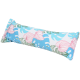 Bunte Hundebett mit einem tropischen Blumenmuster, das rosa Blumen und grüne Blätter auf einem blauen Hintergrund zeigt.
