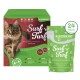 Katzenfutterverpackung mit der Marke "Surf 'n' Turf", mit einer flauschigen Katze auf der Vorderseite, die 24 x 85g Portionen in Gelee enthält.