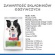 Worek z jedzeniem dla psów oznaczony jako "Hill's Science Plan Senior Vitality" z czarno-białym psem, z informacjami o wartościach odżywczych i składnikach.