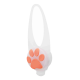 Distributeur de sacs à déchets pour animaux de compagnie avec une poignée blanche et un design de patte rose ronde sur le devant.