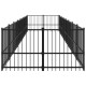 Schwarzer Metallspielplatz für Haustiere mit vertikalen Stangen, mit offenem Oberteil und sicherem Tor, ideal für die Außenhaltung von Haustieren.