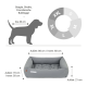 Nahaufnahme eines grauen Haustierbettstoffs mit einem gepolsterten Design, mit dem Logo "Doctor Bark" und dem Text "MADE IN GERMANY."