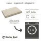 Hundebett von Doctor Bark, beschriftet mit "sauber | hygienisch | pflegeleicht," maschinenwaschbar bis 60°C, trocknergeeignet, mit einer Kapazität von 7 kg.