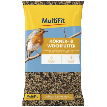 MultiFit 5-kg-Sack Vogelfutter mit Rotkehlchenmotiv und Aufschrift 'KÖRNER- & WEICHFUTTER'