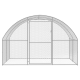 Ein großes, gewölbtes Metallgehege für Haustiere mit einem Netzdesign und einer einzelnen Tür, ideal für die Sicherheit von Haustieren im Freien.