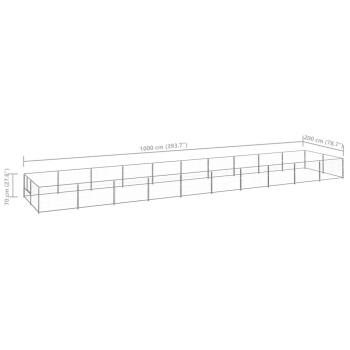 Illustration eines großen Drahtgitter-Tiergeheges, 1000 cm lang, 200 cm breit und 70 cm hoch.