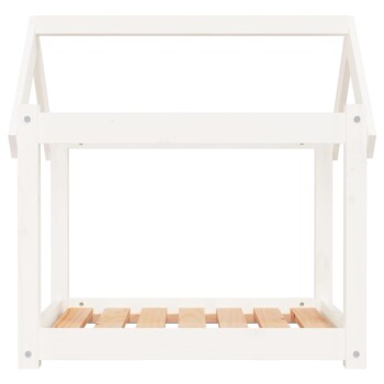 Weißes Holzhaustierhaus mit schrägem Dach und slatted Boden, entworfen für kleine Haustiere.