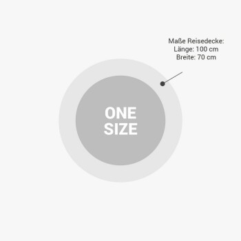 Reise-Decke in Einheitsgröße mit den Maßen: Länge 100 cm, Breite 70 cm.