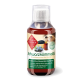 Flasche mit Schwarzkümmelöl für Hunde, beschriftet mit "Schwarzkümmelöl" und einem Hundebild, das Vorteile für die Immununterstützung und die Gesundheit des Fells hervorhebt.