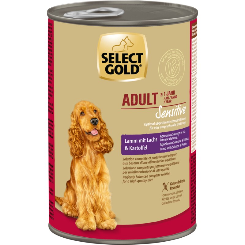 SELECT GOLD Nourriture humide Chien Sensible Adulte Agneau au Saumon & aux Pommes de terre 6x400 g