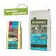 Zwei Tüten "Wilderness" Katzenfutter von Real Nature, die neue Designs und ähnliche Nährstoffdetails präsentieren, mit einem grünen Etikett darüber.