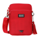 Rote Tragetasche für Haustiere mit durchlöchertem Design, mit abnehmbarem Tragegurt und Quaste, beschriftet mit "DOOG - Outdoor-Ausrüstung für Hundebesitzer."