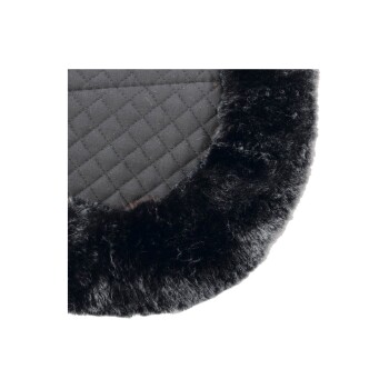 Schwarzes Haustierbett mit einem gesteppten Zentrum und einem plüschigen, pelzigen äußeren Rand, das ein gemütliches Design für Haustiere zeigt.