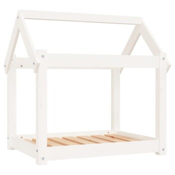 Weißes Holzhaustierhaus mit schrägem Dach und lamellenförmigem Boden, entworfen für kleine Haustiere.