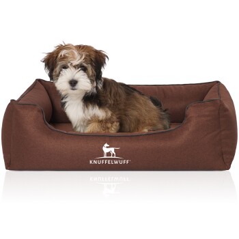 Orthopädisches Hundebett Wippo aus Velours mit Handwebcharakter braun M-L
