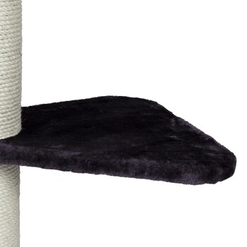 Katzenbaum-Plattform mit einer weichen schwarzen Stoffoberfläche und einem mit Sisal umwickelten Kratzpfosten.