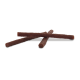 Three brown dog treats arranged in a pile on a white background.