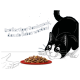 Eine verspielte schwarz-weiße Katze nähert sich einem roten Futterteller, mit verspieltem Text darüber: "Großartiger Geschmack, den sie lieben werden!"
