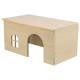 Holzhaustierhaus mit einem gewölbten Eingang und einem kleinen Fenster, ideal für kleine Tiere.