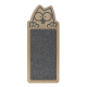 Planche à gratter en bois pour chat avec un design de chat de dessin animé en haut, avec une surface de grattage grise.