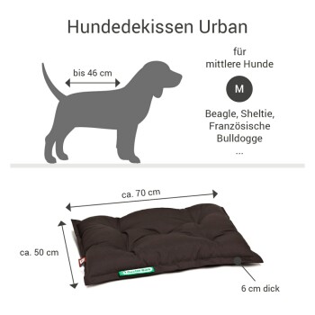 Hundedeckkissen Urban für mittelgroße Hunde, Maße 70 cm x 50 cm x 6 cm, geeignet für Beagle, Sheltie und Französische Bulldogge.