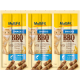 Drei Pakete MultiFit BBQ Meat Sticks für Katzen, mit einer orangefarbenen Tabby und Etiketten, die "95% Fleisch" und "Ohne Zusatz von Zucker" angeben.