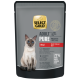 Pochette de nourriture pour chat Select Gold Adult Pure avec image d'un chat siamois, saveur bœuf, sans céréales, sans sucre ajouté ni soja, 72% de bœuf.