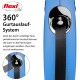 Flexi 360° Gurtlauf-System Leine in Blau, mit einem schwarzen, einziehbaren Riemen und einem kreisförmigen Mechanismus für ein verwicklungsfreies Nutzung.