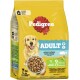 Pedigree Adult hondenvoer, 7 kg zak, met brokjes in een kom, met tekst die natuurlijke ingrediënten, prebiotica en superfoods benadrukt.