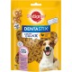 Przysmaki dla psów Pedigree DentaStix Chewy Chunks w żółtym opakowaniu, z podwójnym zapewnieniem czystości i korzyściami dla zdrowia jamy ustnej.