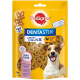 Pedigree DentaStix Chewy Chunks Hundeleckerlis in einer gelben Verpackung, mit einem doppelten Reinigungsanspruch und zahnmedizinischen Vorteilen.