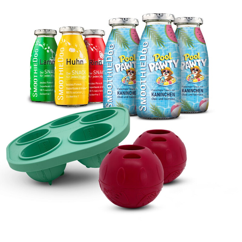 SmoothieDog Summer-Edition 3x 250 ml + Klassik-Paket 3x 250 ml + Schleckball 2 Stück