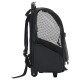 Schwarzer Haustiertrage-Rucksack mit Netzpaneelen, Rädern und verstellbaren Trägern für einfachen Transport.