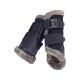 Marineblaue Pferdeboots mit weichem grauem Fellfutter und Klettverschlüssen, mit einem Eskadron-Logo auf einer Metallplatte.