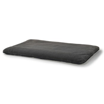 Dark gray rectangular plush pet bed mat with soft fleece surface on white background.
