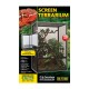 Bild eines Exo Terra Screen Terrariums mit einem mittelhohen X-hohen Aluminiumhabitat mit einem Substratbehälter, das ein Chamäleon oben links zeigt.