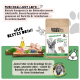 DOGS'n TIGER Hundefutterbeutel 'Mümmelmann – Leckeres Kaninchen mit Gemüse', Hundefoto, Fleisch und Gemüse auf einem Brett, Text 'Nur Bestes Drin!' und Zitat einer Tierärztin/eines Tierarztes