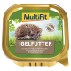 MultiFit hedgehog food tray labeled 'IGELFUTTER' with hedgehog on grass and 'No added sugars' seal