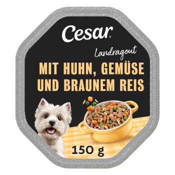 Packung Cesar Landragout Huhn-Stückchen, Naturreis und Gemüse