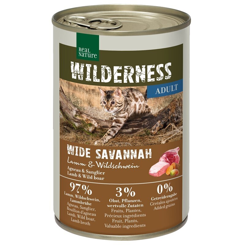 REAL NATURE WILDERNESS Nourriture humide pour chat, Adulte Wide Savannah agneau & sanglier 6x400 g