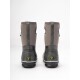 Graue wasserdichte Stiefel mit Blumenmustern, mit Zuglaschen und einer strukturierten Sohle, von hinten gezeigt.