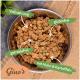 Schüssel mit Hühner- und Kartoffelfutter für Haustiere, beschriftet mit "Vollnahrung", "glutenfrei", "getreidefrei", mit Ginos Logo am unteren Rand.