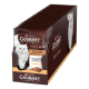 Purina Gourmet 'A la Carte' Verpackungsdisplay mit Bild einer weißen langhaarigen Katze und sichtbarer GOURMET-Kennzeichnung
