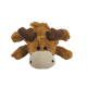 Braunes Plüsch-Elchspielzeug mit dunkelbraunen Geweihen, schlappen Beinen, beiger Schnauze und kleinen schwarz gestickten Augen.
