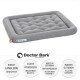 Graues rechteckiges Haustierbett mit gepolstertem Design, beschriftet mit "Doctor Bark", mit Text über Haltbarkeit, Hygiene und Garantie.
