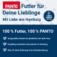 PANTO-Tierfutteranzeige (Deutsch): „Futter für Deine Lieblinge“, „Mit Liebe aus Hamburg“, „100% Futter, 100% PANTO“ mit Siegel 'Made in Hamburg'.