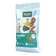 Green Petfood Loopies-Tüte mit Insekten-Hundesnacks, Cartoon-Mann und Hund, ringenförmige Leckerlis; zeigt die Texte 'Insect Dog' und 'Mono Protein'.