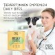 Bild von "Milo & Mia Daily Bites Magen & Darm" Haustierergänzung, das Vorteile links und alternative Nachteile rechts zeigt.