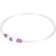 Ein flexibles, transparentes Haustierhalsband mit einem lila und weißen verstellbaren Verschluss.